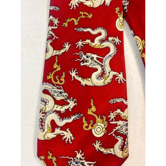 Giorgio Armani Cravatte Vintage Red Silk Dragon Design Mens Tie - Picture 4 of 5